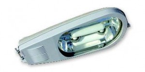 Induction lighting is an option available to municipalities considering dark-sky friendly lighting, due to its diffused beam that does not bounce. Pictured is an induction lamp housed in a full-cutoff streetlight fixture. (Photo provided by American Green Technology)