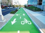 This color pavement marking with anti-skid surfacing is typically used for demarcation of bicycle and pedestrian paths, bus lanes, stops and other specially designated areas. This bike lane is in Syracuse, N.Y. (Photo courtesy of Transpo Industries)