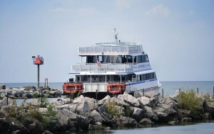 The Jet Express II, one of four Jet Express Catamaran Ferries, leaves the city of Port Clinton enroute to Put In Bay, Ohio.