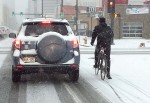 Because commuters continue to pedal throughout winter, communities must develop plowing strategies on multimodal and nonmotorizied transportation routes. In Denver, bike routes are predominately shared lanes that are plowed along with the rest of the street. (Photo provided)