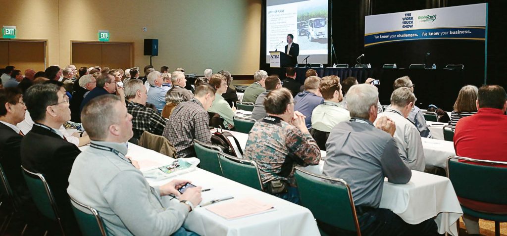 Attendees to the 2016 The Work Truck Show attend an OEM chassis session where they learned about key updates. The conference also included The Green Truck Summit, where attendees learn about federal regulations, alternative fuels and more. This year’s conference will be held March 14-17 in Indianapolis, Ind. (Photo provided by NTEA)