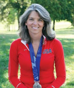 Lea Ann Parsley with her silver medal from the 2002 Salt Lake City Winter Olympics