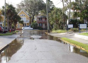 As sea level rise becomes more prevalent, flooding will become more visible in coastal cities. St. Augustine, Fla., has already taken steps to reduce the felt effects of SLR by installing stormwater backflow prevention valves; creating a larger stormwater collection system on Cordova, Bridge and Granada streets; excavating the lake; putting a stormwater pumping station at lake control gates; and designing a system to protect properties along the marsh south of South Street from flooding. (Photo provided)