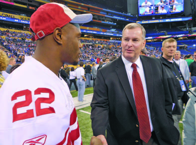 Mayor Ballard - Derrick Martin - Super Bowl Mayor Ballard chats with New York Giants Defensive Back Derrick Martin during Super Bowl XLVI Media Day in January. Indianapolis set the bar high for future Super Bowl host cities.