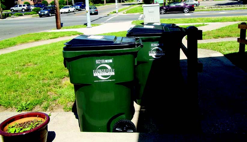 curbside recycling Many communities have gone to larger curbside recycling bins so more trash gets recycled and less hits the trash can