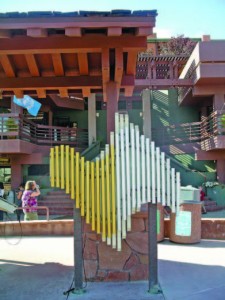 This musical swirl created by Freenotes Harmony Park is mounted at the uptown bus shelter in Sedona, Ariz.
