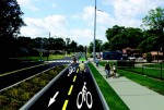 Concept art of the proposed Overton-Broad Connector, showing what the finished green lane may look like