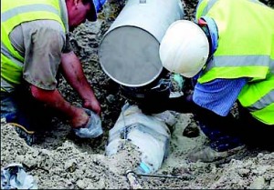 Cast iron pipes, which have a flake style molecular structure, spray much more when they break while ductile iron pipes break in blow holes.