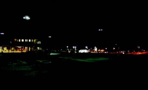 During the night, Silver Cross Hospital Annex’s full-cutoff lighting fixtures prevents light from going upward and from trespassing onto other properties. The orange skyglow in the background comes from Chicago, Ill. (Photo provided)