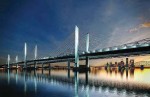 The new Downtown Crossing is a cable-stayed bridge that will allow for sweeping views of the already existing Kennedy Bridge and the Louisville Skyline. It will make transport between Indiana and Kentucky much easier. The photo shows a digital rendering of the crossing. (Photo provided)