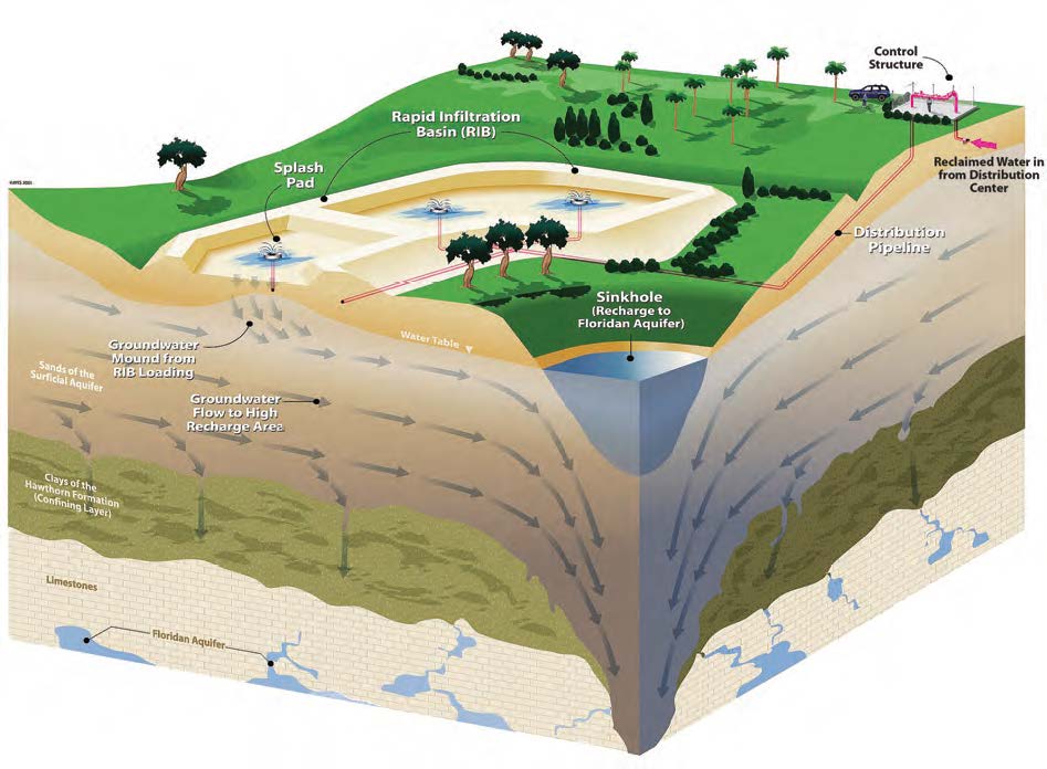 Pictured is the cross section of a Rapid Infiltration Basin