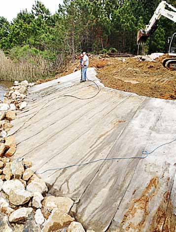 Lay the fabric, add water and Concrete Cloth hardens quickly. Concrete fabric applications also require less manpower to install than traditional concrete methods. (Photo provided)