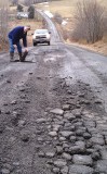 Broken, “pie-crust” roads tend to develop when heavy trucks repeatedly carry large loads of sand, water and equipment to fracking wells. (Photo provided)