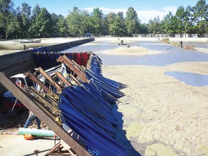 A temporary dam was used while Dorchester County, S.C., completed work on the St. George wastewater treatment plant and collection system’s aeration basin. (Photo provided)