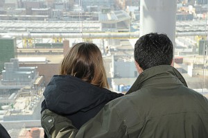 A couple pauses to enjoy the — romantic? — view of the Newtown Creek sewer plant in Brooklyn, N.Y., during last year’s Valentine’s Day tour. (Photo provided)