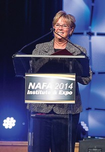 The Municipal Publication Manager Kim Gross was among the presenters of Flexy Awards to deserving municipal and commercial fleet managers at the 2014 nafa institute and expo in April. (Photo courtesy Kristen Driscoll Photography)