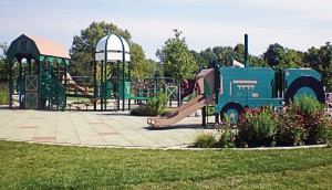 Updated playground equipment at J.F. Kennedy Park features a train theme. (Photo provided)