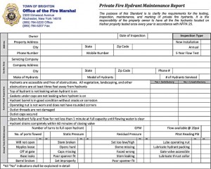 An example of a private fire hydrant maintenance report makes inspection quick and reliable, since property owners or their testing representatives are reminded of each part and process that needs to be tested or examined.