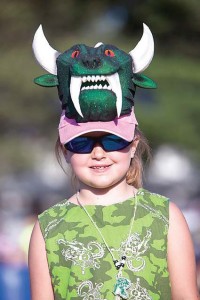 Young girl wearing hodag hat