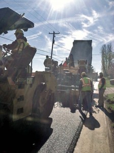 Crews lay asphalt in Lancaster County, Pa. 