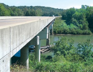 Smart rocks being developed at the Missouri University of Science and Technology are designed to constantly monitor for scour. They’re even designed to automatically roll to the bottom of a scour hole, should one develop, and to relay that data to engineers. This bridge over the Gasconade River is one location where they’re being tested. (Photo provided)