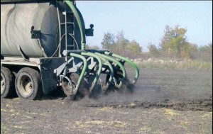 Food waste being applied as fertilizer after first being converted to a biosolid at a waste treatment plant capable of co-digestion. (Photo provided)