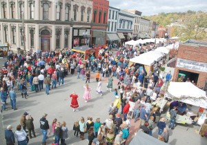 Cloggers perform at the Autumn Historic Folklife Festival, an annual October celebration hosted by the Hannibal Arts Council, which also sponsors the biannual 50 Miles of Art festival. 