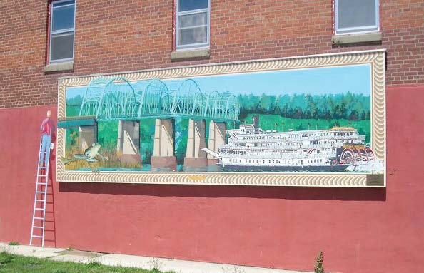 Downtown Louisiana, Mo., boasts more than 20 murals depicting the town’s history, river heritage and local sights. This one was created by hometown artist John Stoeckley, one of the founders of the 50 Miles of Art festival.