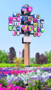 The canton tree post in Berne is one solid piece of pressure-treated pine from Arkansas, measuring 32 feet long and 18 inches square. There are 60 annular rings in the post, and it is inscribed with the crests of each of the Swiss Cantons, or states, plus a crest for the United States; Switzerland; Indiana; Canton Bern; Berne, Indiana; and Trachselwald, Berne’s sister city. (Photo provided)