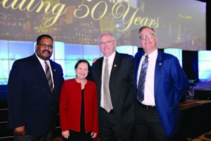 Among those who gathered to honor the National Recreation and Park Association’s 50th anniversary were, from left, Darrell Crittendon, director, Norfolk, Va., Recreation, Parks and Open Spaces; Brenda Beales, NRPA award and accreditation manager; Rod Tarullo, director, city of Golden, Colo.; and Mike Abbaté, director, Portland, Ore., Parks and Recreation. (Photo courtesy Caught in the Moment Photography)