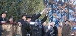 Punxsutawney Phil is held aloft and presented to the crowd by handler John Griffiths just before Punxsutawney’s annual Groundhog Day prediction.