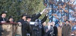 Punxsutawney Phil is held aloft and presented to the crowd by handler John Griffiths just before Punxsutawney’s annual Groundhog Day prediction.