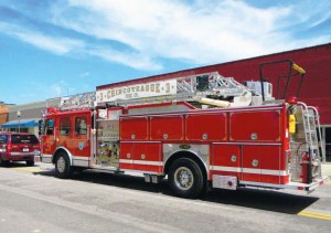 Chincoteague Volunteer Fire Company’s quint rests outside the station.