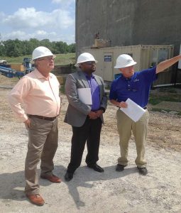 From left, Lebanon Mayor Philip Craighead, Field Representative Evann Freeman from U.S. Sen. Lamar Alexander’s office and Mike Webb, vice president marketing for PHG Energy, tour the gasification plant construction site.