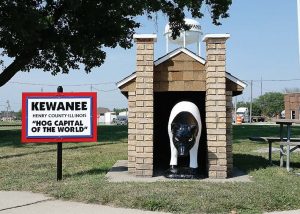 The “hog castle” marks the entrance of the small one-block downtown park that serves as ground zero for the annual Hog Days festival in Kewanee, Ill. (Photo provided by Larry Flannery)