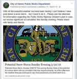 Pre-storm social media postings the city of Keene, N.H., Public Works Department. (Photos provided)