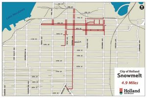 This is the map of the areas served by the snowmelt system in downtown Holland, Mich., which now encompasses 4.9 miles. (Graphic provided by Holland, Mich.)