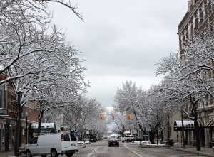 Despite the frost and ice on the trees in downtown Holland, the snowmelt system is working to keep the streets and sidewalks free of snow and ice. Holland is home to the largest publicly owned snowmelt system in the United States, and it has been a draw for downtown development. (Photo provided)