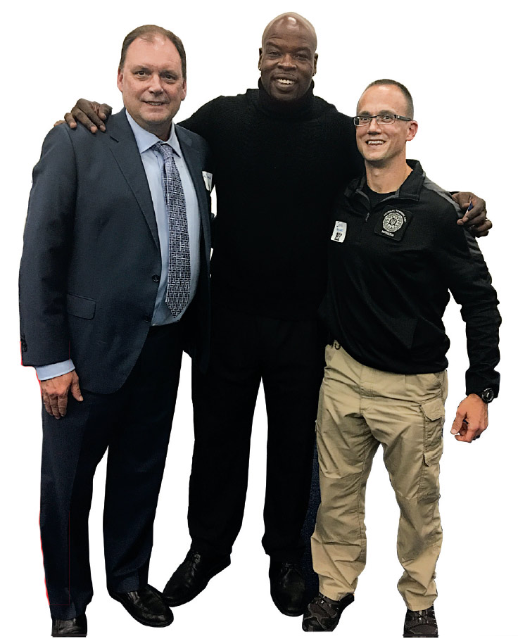 From left are Al Thomson, owner of Thomson Park; Darnell Dinkins, owner E.T.H.I.C. Training, the location where Cranberry Township police officers train; and John Van Vorst, health and fitness instructor within the Physical Training Unit at the FBI Academy at the Cranberry Township’s Elite Police FIT kick-off event. (Photo provided)