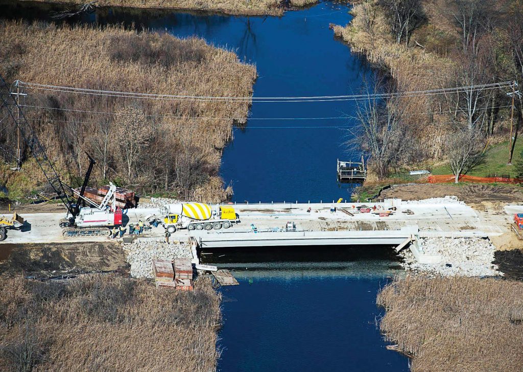 Work on the new state-of-the-art M-86 bridge is expected to wrap up in September 2017. It is the first Michigan Department of Transportation bridge to use carbon fiber composite strand reinforcement in the bulb T-beams. (Photo provided)