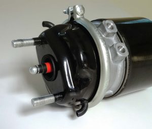 Pictured is the piston brake chamber for air disc applications, featuring low air consumption and higher parking spring force in a compact design. (Photo provided)