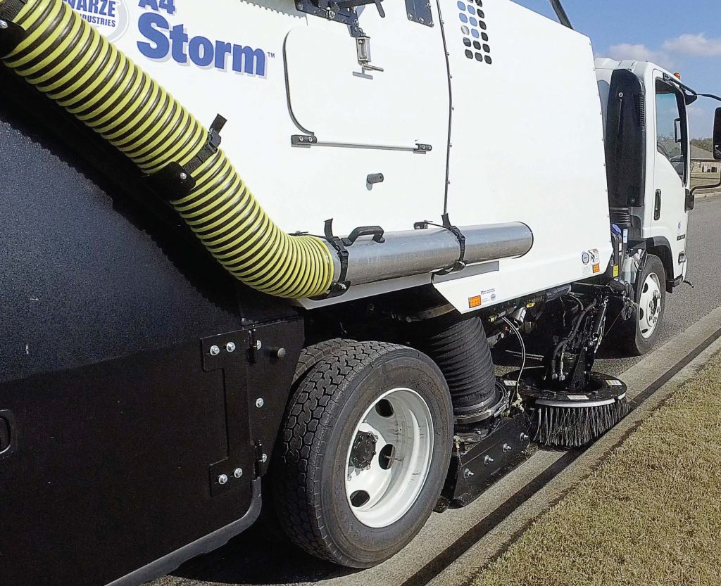 Schwarze’s new A4 Storm regenerative air sweeper features a short wheelbase, high maneuverability and a full-size sweeper performance, making it versatile no matter the season. (Photo provided)