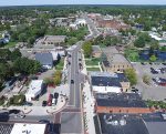 Pictured is an eagle’s view of downtown Fenton’s completed streetscape. During the rehabilitation process, the city opted to transition angled parking into parallel parking in order to increase safety. (Photo provided)