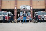 Yoga for First Responders founder Olivia Kvitne has worked with police and fire departments across the country. The Iowa departments represented are Indianola Fire Department, Carlisle Fire Department and Norwalk Fire Department. Pictured from left are Jared Johnson, Roger Barry, Brian Eppers, Kvitne, Brian Onstot, Jeremy Cross and Chief Ryan Coburn. (Photo provided)