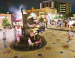 People gather at Decatur’s Plaza Fountain. The city’s efforts to practice environmental sustainability have attracted people, businesses and visitors. It’s become a real marketing and economic tool for the city. (Photo provided)