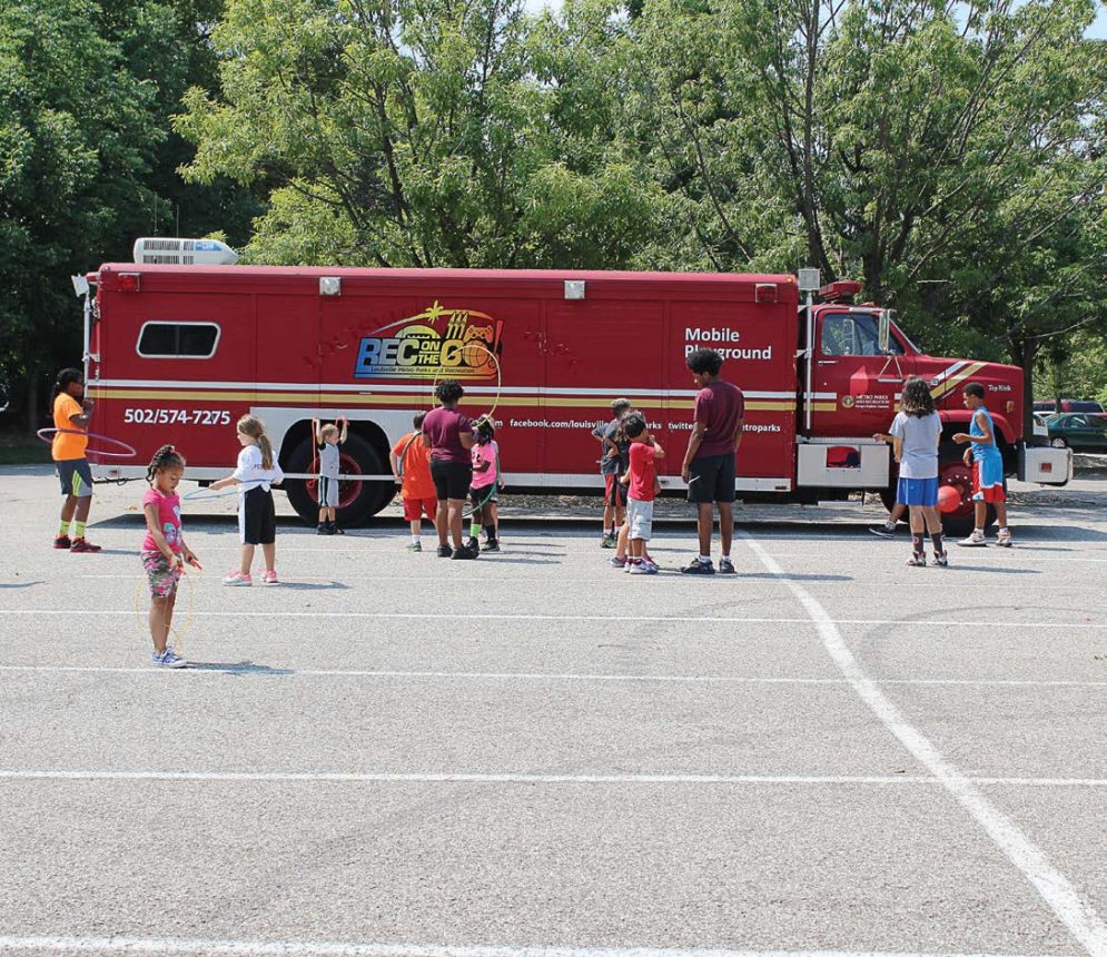 Louisville, Ky., Metro Parks and Recreation converted a 30-foot decommissioned fire truck into a mobile playground driven by school bus drivers in the summer months. It is used to reach kids who might not be able to participate in summer programming for various reasons. (Photo provided)