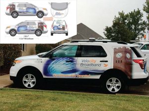 Hudson, Ohio, used VMS fleet graphics to spread the word about its new Velocity Broadband service. VMS has a full design team on hand to help cities design their whole fleet campaigns across vehicle types. (Photo provided)