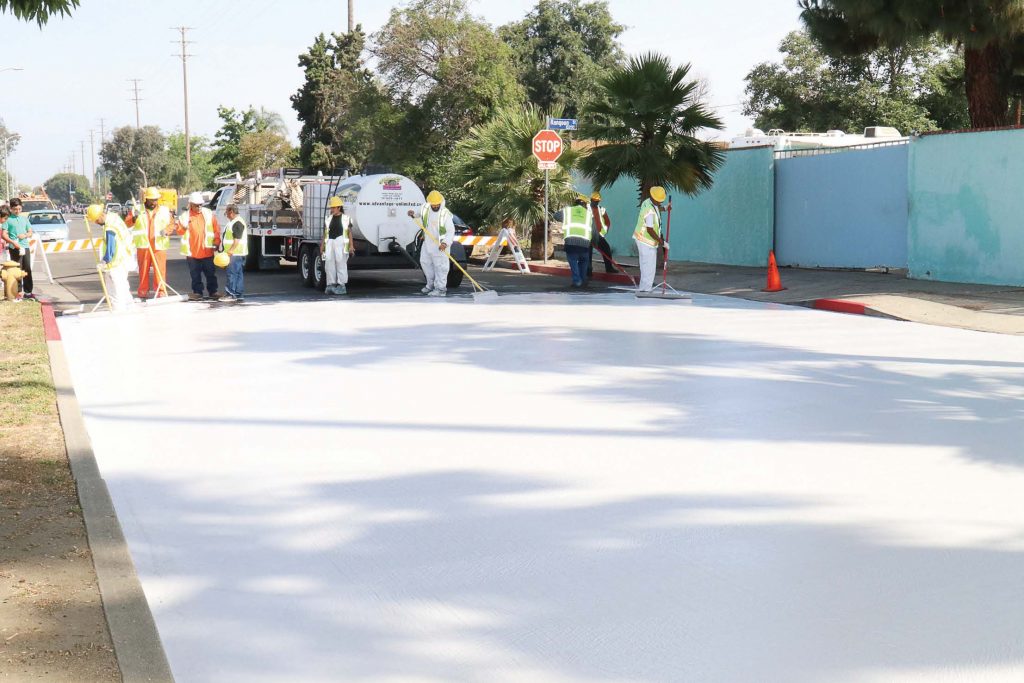 The LA Bureau of Street Services obtained a total of $150,000 in funding in 2016-17 to coat one city block each in 15 districts in the city. The first installation occurred in May 2017. (Photo provided)