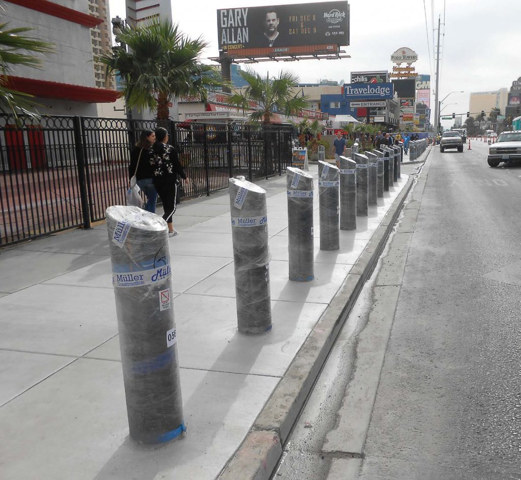 Following a driver driving onto the sidewalk on the Las Vegas Strip, Clark County, Nev., installed physical barriers to prevent any vehicles from accessing sidewalks on the strip. (Photo provided)