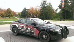 Iowa State University switched from two-tone police vehicles, right, to all-black vehicles, below, with decals. This change was made when it was noticed that two-tone vehicles didn’t sell as well at auction. (Photo provided)
